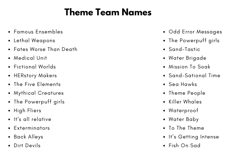 Theme Team Names