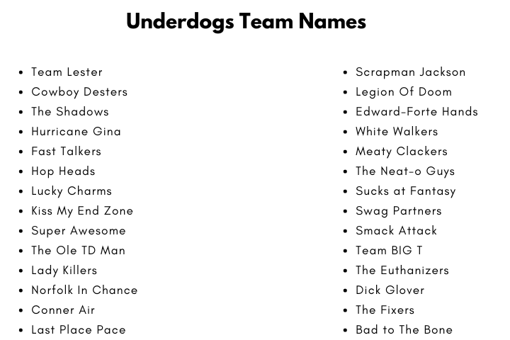 Underdogs Team Names