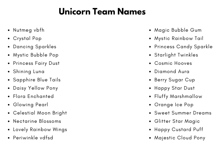 Unicorn Team Names