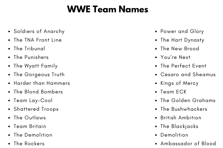 WWE Team Names