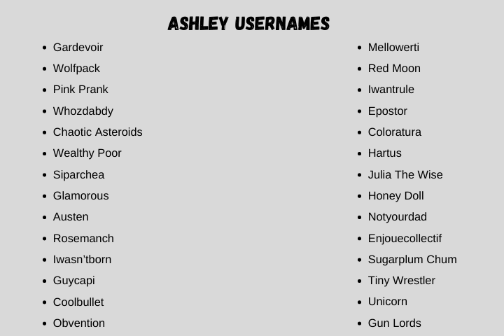 ashley usernames
