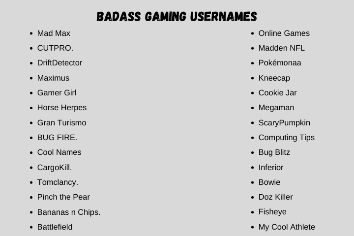 badass Gaming usernames