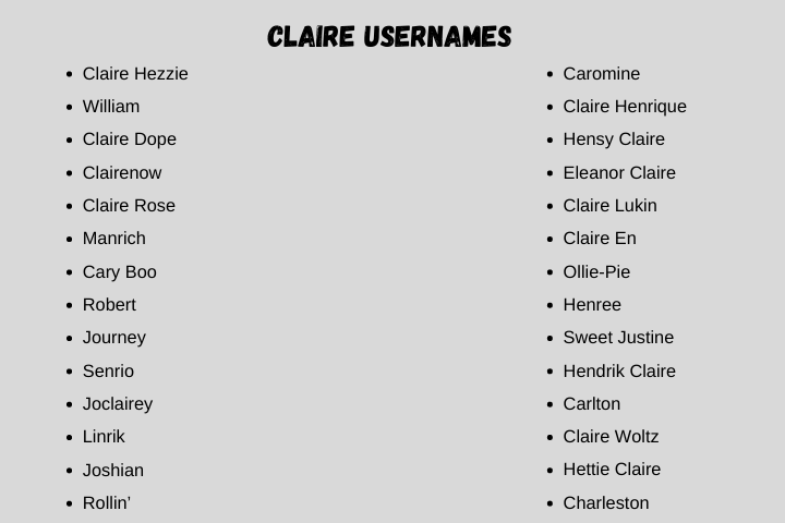 claire usernames