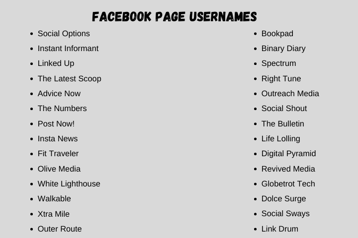 facebook page usernames
