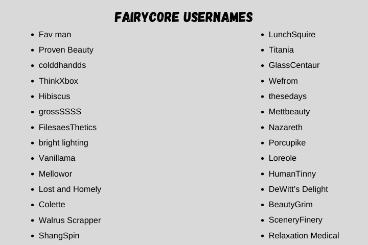 fairycore usernames