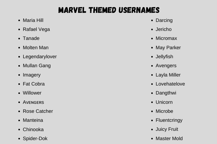 marvel themed usernames