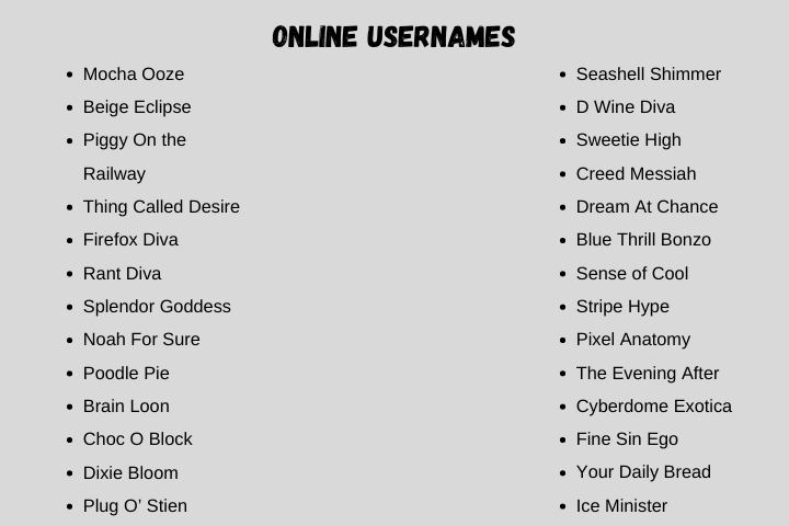 online usernames