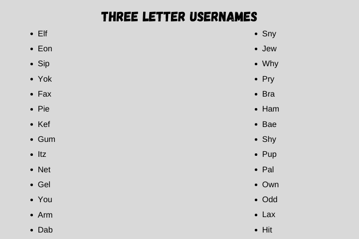 three letter usernames
