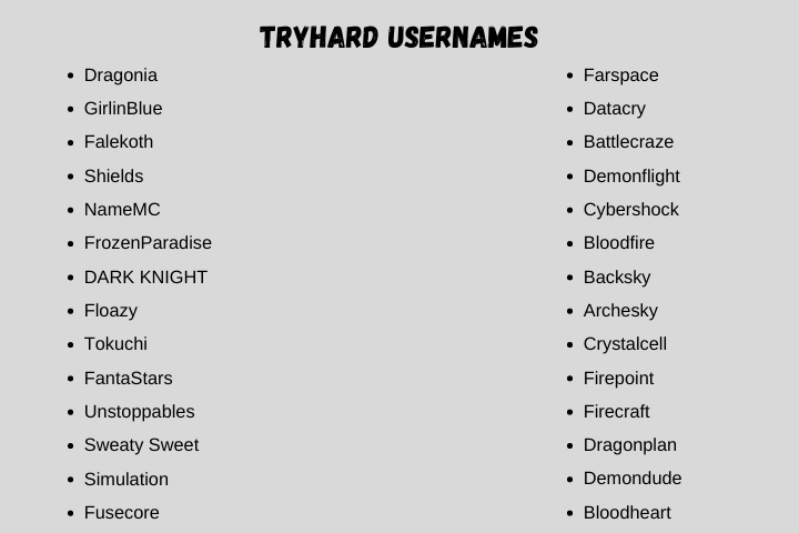tryhard usernames