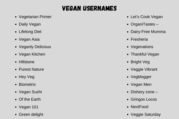 vegan usernames
