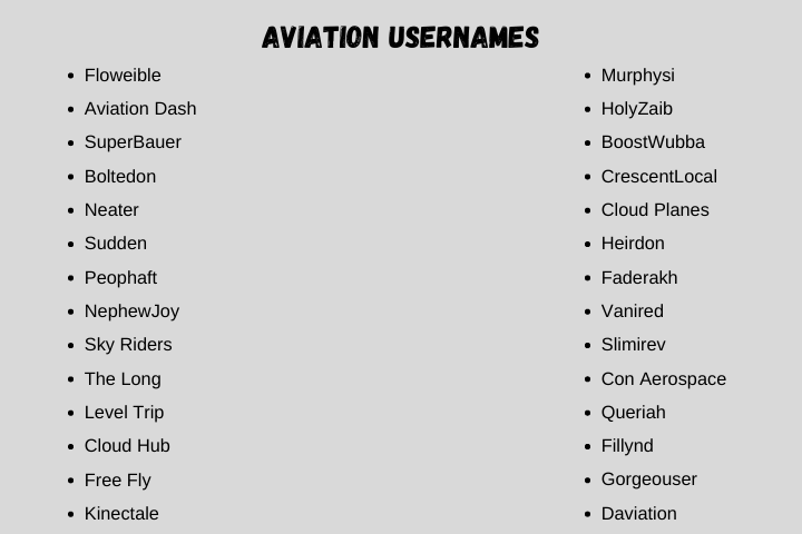 Aviation Usernames