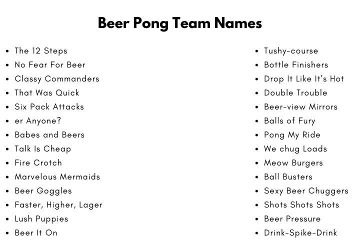 Beer Pong Team Names