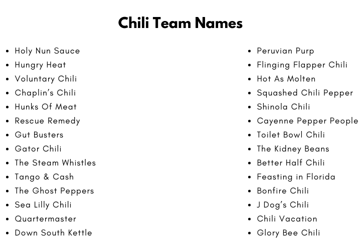 Chili Team Names