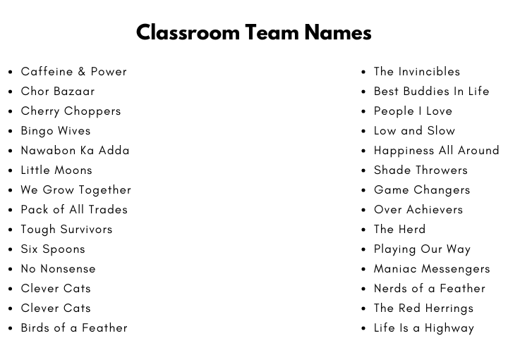 Classroom Team Names