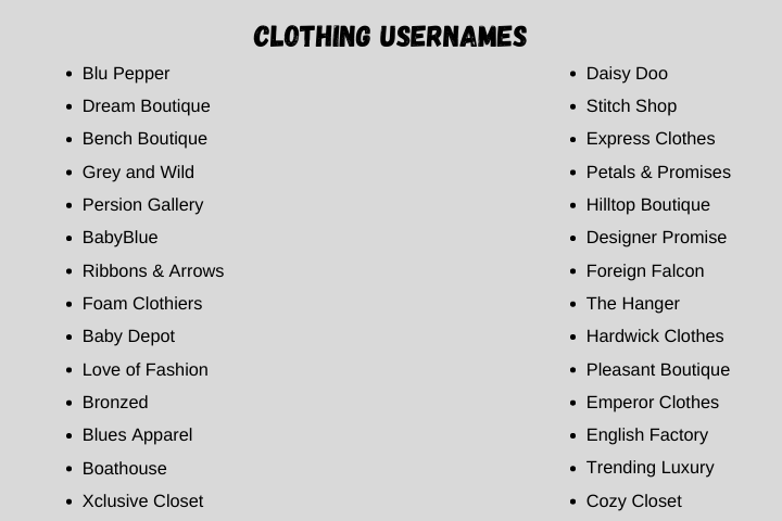 Clothing Usernames