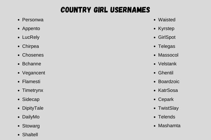 Country Girl Usernames