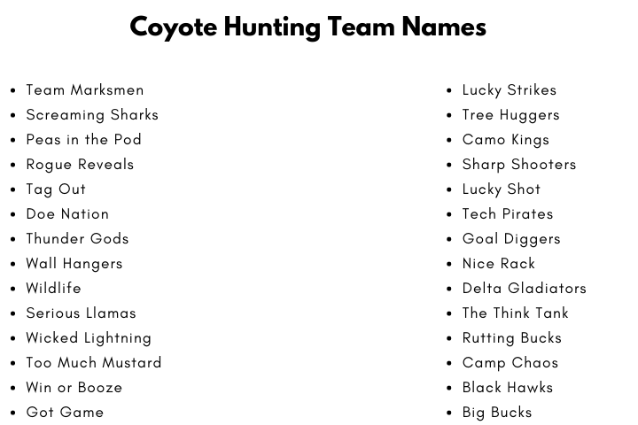 Coyote Hunting Team Names