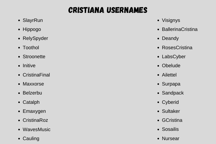 Cristiana Usernames