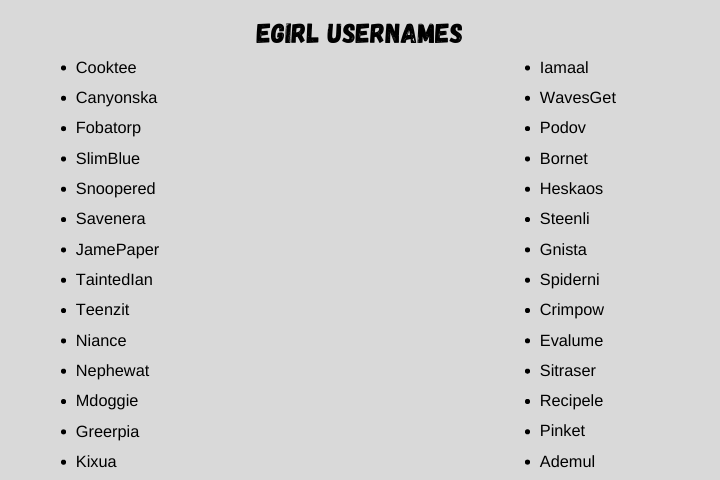 Egirl Usernames