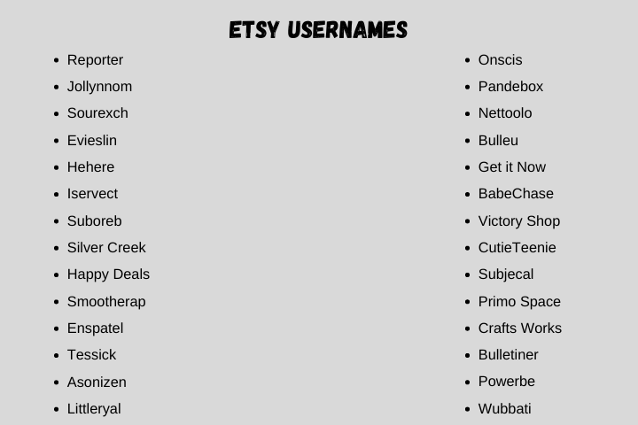 Etsy Usernames