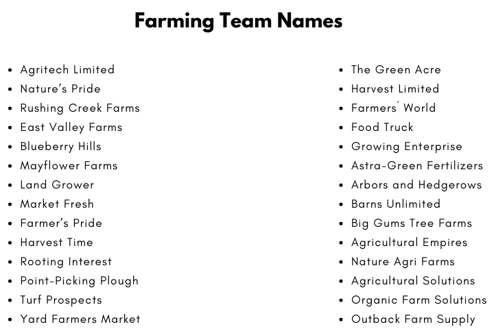 Farming Team Names