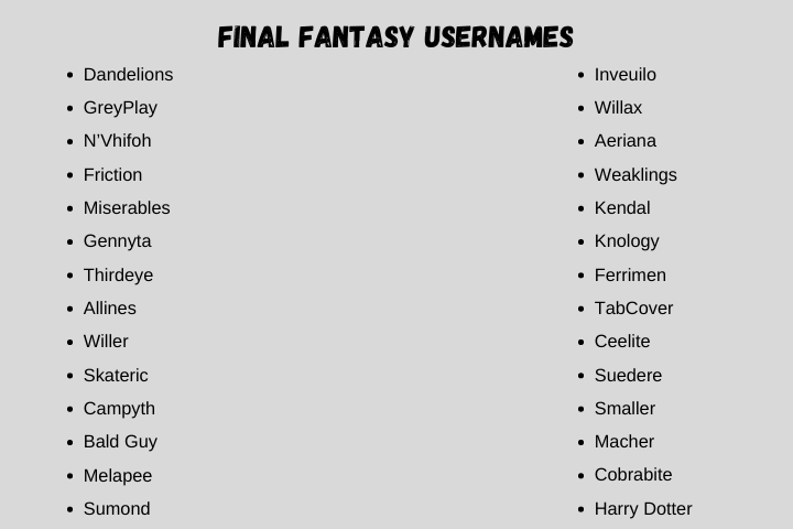 Final Fantasy Usernames