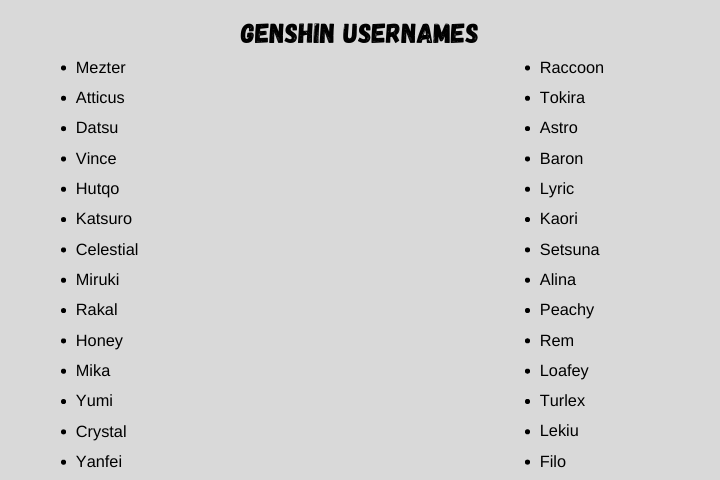 Genshin Usernames