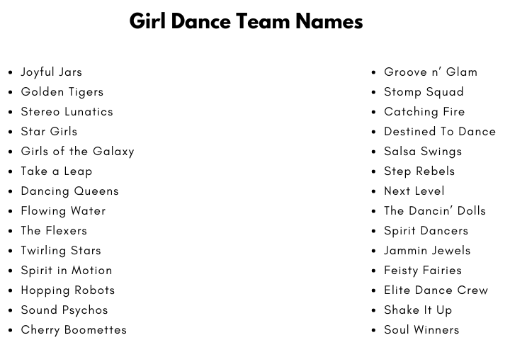 Girl Dance Team Names