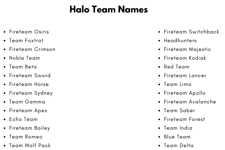 Halo Team Names