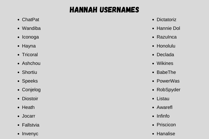 Hannah usernames