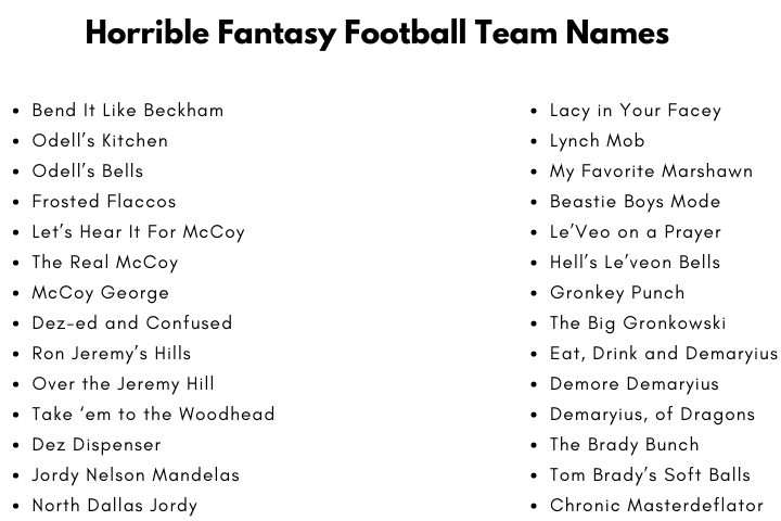 Horrible Fantasy Football Team Names