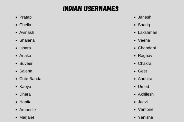 Indian Usernames