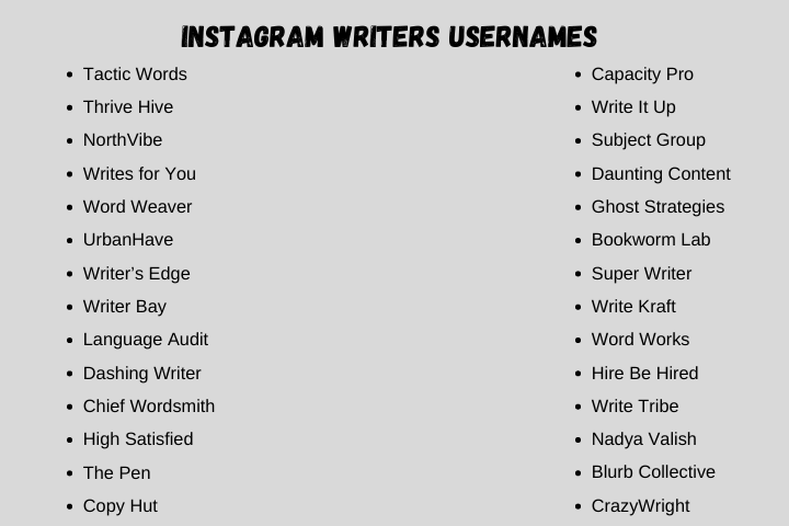 Instagram Writers Usernames