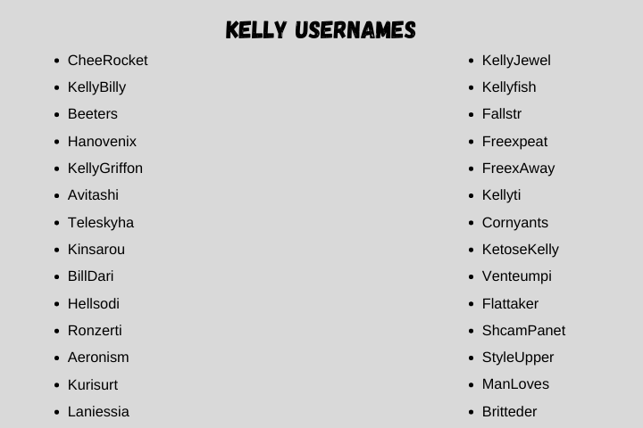 Kelly Usernames