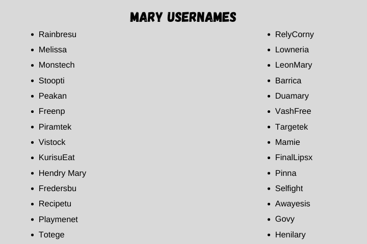 Mary Usernames