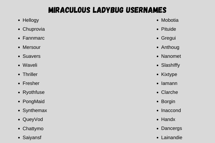 Miraculous Ladybug Usernames