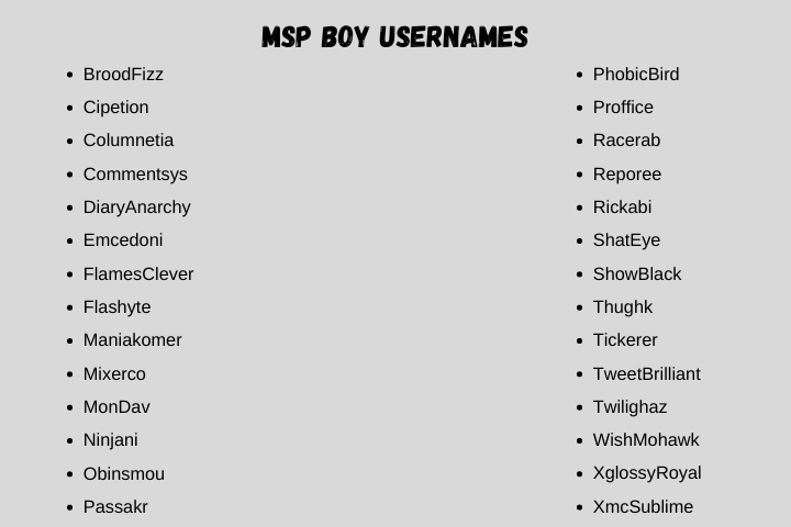 Msp Boy Usernames