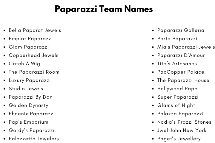 Paparazzi Team Names