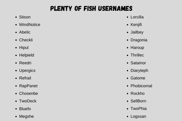 Plenty of fish Usernames 