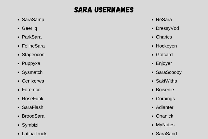 Sara Usernames