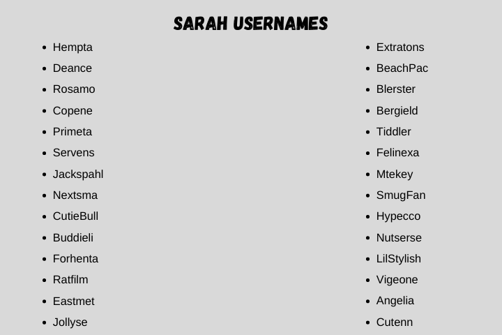 Sarah Usernames 