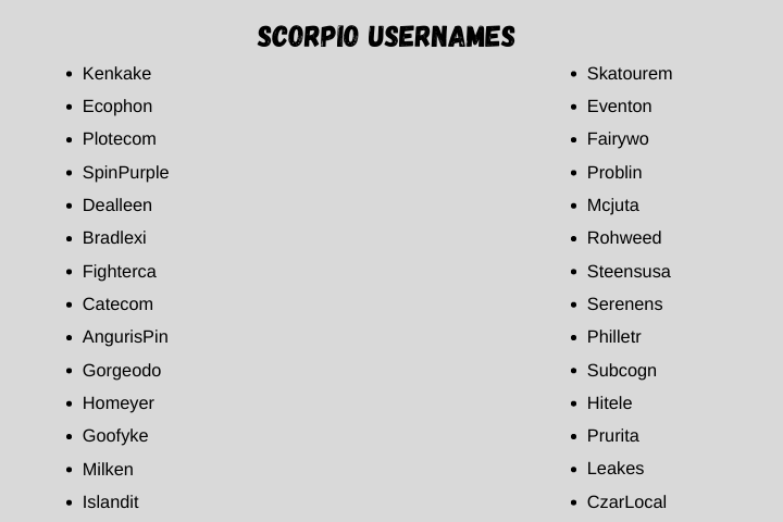 Scorpio Usernames