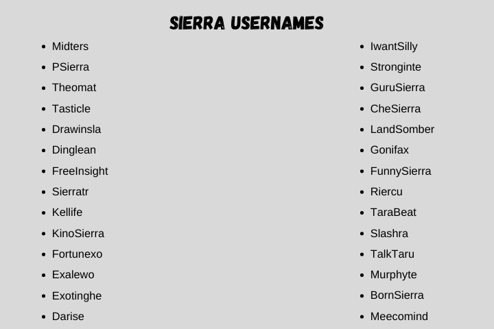Sierra Usernames