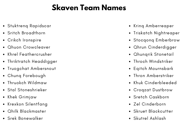 Skaven Team Names