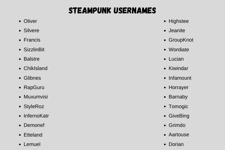 Steampunk Usernames