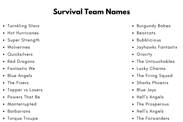 Survival Team Names