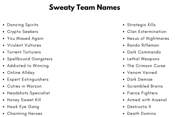 Sweaty Team Names