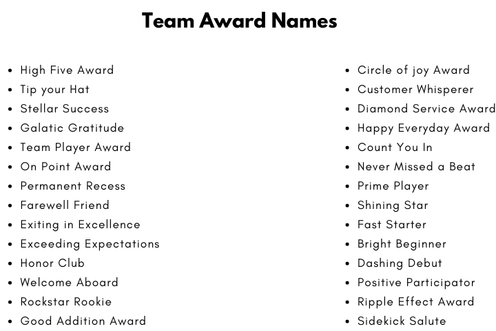 Team Award Names