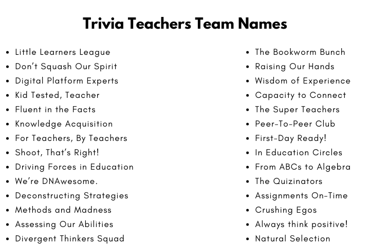 Trivia Teachers Team Names