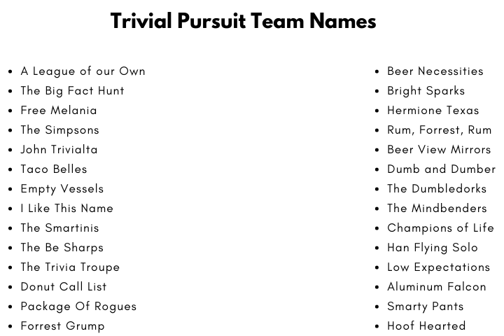 Trivial Pursuit Team Names